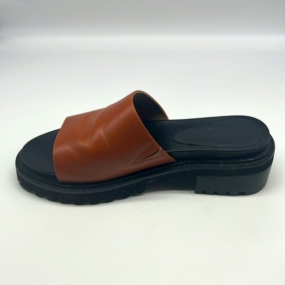 Aerosoles - Lucas Brown Leather Open Toe Chunky Black Soles Slide Sandals Size 8 - Picture 8 of 15